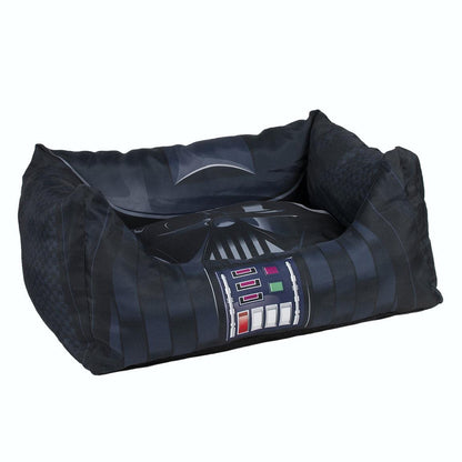 Patul pentru câini Darth Vader cu pernă, vedere frontală din semiprofil