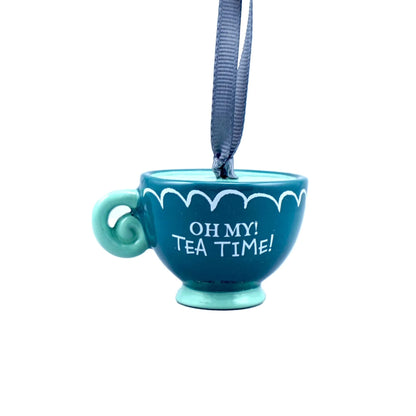 Ornamentul ceașcă Mad Hatter, vedere din spate cu inscripție