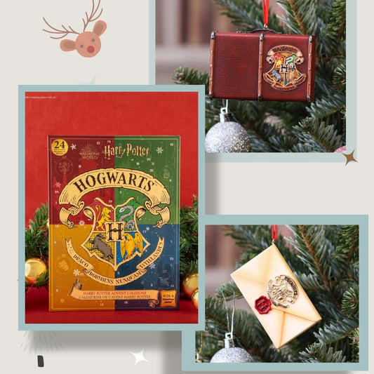 Pachet cadou Harry Potter - calendar advent, ornamente de brad Valiza si scrisoare Hogwarts