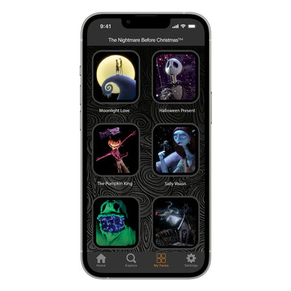 Fețele digitale Nightmare Before Christmas afișate în aplicația de telefon