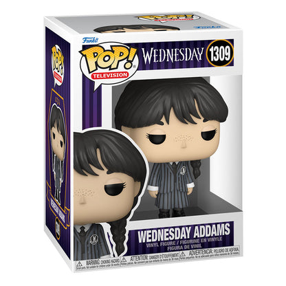 Figurina Funko POP Wednesday Addams în ambalaj, vedere frontală