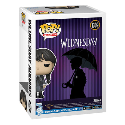 Ambalajul figurinei Funko POP Wednesday Addams, vedere din spate