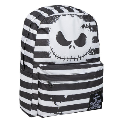 Ghiozdanul Jack Skellington alb-negru, vedere frontală din semiprofil