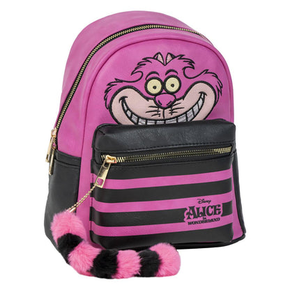 Rucsacul Cheshire Cat roz și negru, vedere frontală